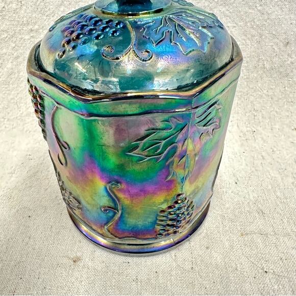 Vintage Indiana Blue Harvest Grape iridescent glass candy jar with Lid - Picture 6 of 14